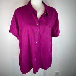 SAG Harbor Deep Pink Linen Button Down Shirt size XL